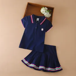 Pijama Giyim Seti Kız Giysileri 2023 Çocuklar Polo Tee Tshirt Etek Küçük 2 Parça Takım Elbise Çocuk Tenis Sportwear 230628