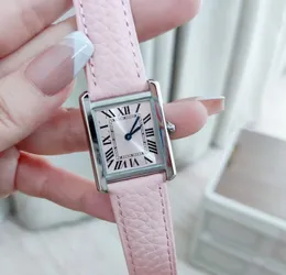 24mm Par Pink Leather Tank Watches Geometric Blue Pointer Rectangle Watch Women Män Quartz Wristwatch Roman Number Clock