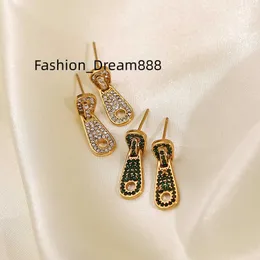 New 18k Gold Plated Stainless Steel Jewelry Cubic Zirconia Zipper Pendant Stud Earrings