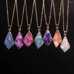 Hänge halsband guldfärg Bezel Teardrop Raw Natural Stone Colorful Crystal Quartz Healing Druzy Necklace