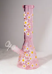 Pink Daisy Glass Bong Beaker Smoking Hookah Water Pipe Bubbler Percolator Bongs with Downstem 14mm Male Tobacco Bowl