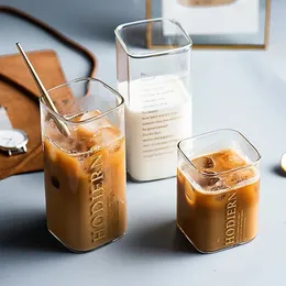 Muggar kreativa värmebeständiga fyrkantiga glas kopp hem frukost mjölk kaffe dryck juice 1 st 230627