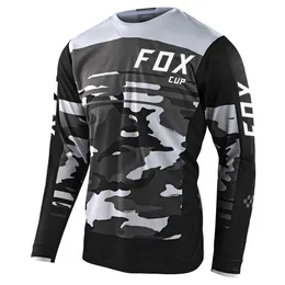 Camisetas masculinas 2023 Downhill Jerseys Fox Cup Mountain Bike MTB Camisas Offroad DH Camuflagem Moto Jersey Motocross Roupas Esportivas Bicicleta Q88