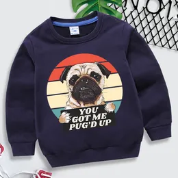 T skjortor Pug Hoodie Children Harajuku Animal Sweatshirt Du fick mig Pug'd Up Print Kids Clothes Girls Cartoon Tops Roliga pojkar 230627