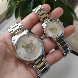 Mens Womens Luxury Watches 시계 고품질 애호가 커플 스타일 클래식 꿀벌 패턴 시계 38mm 28mm Silver 패션 방수 디자이너 시계