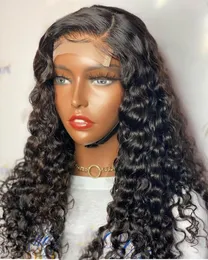 Deep Wave Frontal Wig 13x4 Lace Front Pre Plucked Pu Silk Base Scalp Left Side Part For Black Women