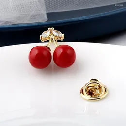 Brooches Red Cherry Brooch Female Cute Japanese Pin Fixed Clothes Neckline Zircon Malfunction-proof Buckle Women Accessories Wholesale