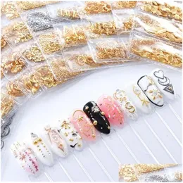 Nail Art Decorations New Salon Mixed 3D Diy Hollow Metal Frame Gold Rivet Manicure Accessories Shell Slider Studs Drop Delivery Heal Dhmjd