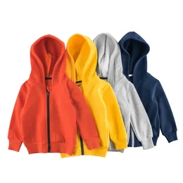 T shirt Sonbahar Çocuk Erkek Kız Ceket Uzun Kollu Düz Renk Moda Kapşonlu Fermuarlı Palto Ceketler Ile Polar Kazak 230627