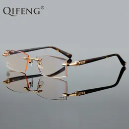 Óculos de Leitura QIFENG Óculos de Leitura Masculino Feminino Corte Diamante Sem Aro Dioptria Presbiopia Feminino Óculos Masculino 1.01.52.02.53.0 QF291 230629