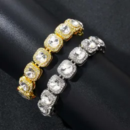 Gzw Jewelry 13 mm breites quadratisches Cluster-Kristall-Armband mit Ice-Out-Strasssteinen, kubanische Kette, Hip-Hop-Herren-Armreif für Männer und Frauen, Rapper-Bijoux