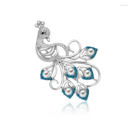 Broschen Pfau Brosche Blau Strass Perlen Pins Abzeichen Frauen Bankett Party Dekoration Schmuck Charme Dekorative C1FE