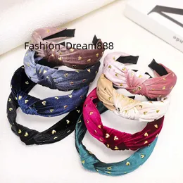 wholesale Western Velvet fabric headband knotted solid color hot drill love knot woman hair band accessories