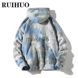 Men's Hoodies Sweatshirts RUIHUO Single Breasted Tie Dye Hoodie Men Clothing Harajuku Hoodies For Men Sweatshirts M5XL 2023 New Arrivals J230701