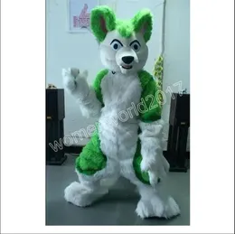 Halloween Green Long Fur Fox Husky Dog Mascot Fur Halloween Cartoon Suit Role Play Fursuit Xmas Easter Ad Clothes Costume