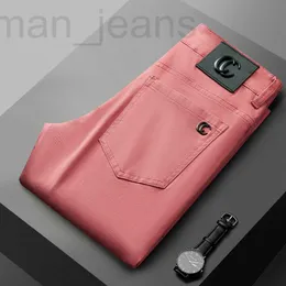 Männer Jeans Designer 2023 Frühling/Sommer Neue für Gedruckt Rot Elastische Slim Fit Europäische Mode Marke Jugend Casual Hosen männer PGO9