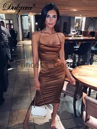 Party Dresses Dulzura Neon Satin Lace Up Women Long Midi klänning Bodycon Backless Elegant Party Sexig klubbkläder 2021 Sommarmiddagsutrustning X0629