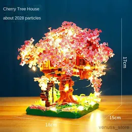 Bloki Sakura Train Tree House Model City Micro Building Block Cherry Street Widok świąteczne zabawki R230629