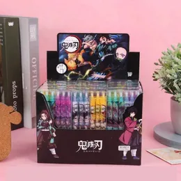 Pennor 48 datorer/Lot Kawaii Demon Slayer Press Gel Pen Söt 0,5 mm svart bläck signatur Penskolekontor Skrivande leveranser Kampanjgåva