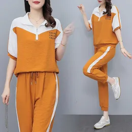 women's 2023 summer new Sportswear suit Fat sister mm westernized age reducing short sleeved trousers two-piece set ladies tracksuits