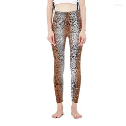 Kvinnors leggings ljcuiyao kvinnor hög midja leopard tryckmönster mager träning penna byxor damer sträcka springande polyesterbyxor