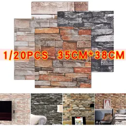 3D 벽 패널 20pcs 3D 벽지 벽돌 패턴 벽 스티커 거실 침실 TV 벽 비닐 장식 자기 접착제 papel pintado de pared 230628