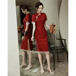 Ethnic Clothing Chinese Dress Red Lace Be Engaged Qipao Dresses Wedding Cheongsam Cheongsams Traditional China