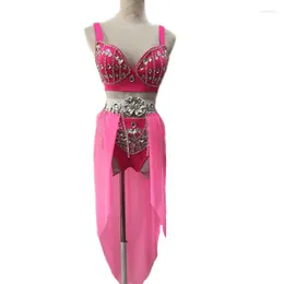 ملابس المرحلة مثير ملهى ليلي بار DJ القطب ملابس رقص الوردي الأرجواني كريستال بيكيني شبكة زائدة عرض الحفلات الهذيان الزي البطن