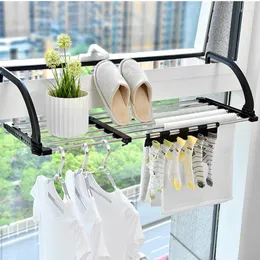 Hangers Stainless Steel Windowsill Clothes Hanger Small Folding Baby Expansion Radiator Balcony Guardrail With Tweezers