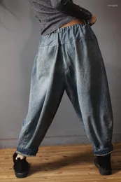 Kadın Kotları 2023 İlkbahar Sonbahar Kadın Yüksek Sokak Stili Yıkanmış Ağartılmış Vintage Gevşek Elastik Bel Kadın Gelgit Denim Bloomers