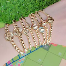 Strand 10Pcs Religious Jewelry 18K Gold Plated Beads Bracelet Micro Pave CZ Virgin Mary Spacer Charm Bracelets For Gift