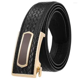 Cinturones Cintura masculina Moda Cinturón con hebilla automática Trinquete de cuero para hombres 110 cm-125 cm Ancho de lujo: 35 mm