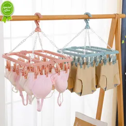 New 32 Clip Drying Rack Multifunctional Indoor Balcony Plastic Underwear Hanger Children and Infants' Household Sock Drying Rack