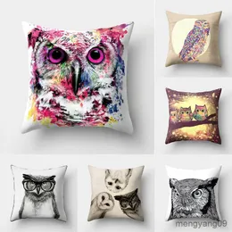 Cushion/Decorative Cute Cartoon Owl Animal Cover Living Room Sofa Car Office Seat Square Waist Cover Cushion Cover Home Decoration R230629