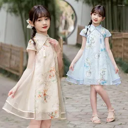 Etnik Giyim Yaz Kız Prenses Hanfu Elbise LovelyKids Giyim Çocuk Günlük Parti Geleneksel Çin Çiçek Baskı Cheongsam Elbiseleri