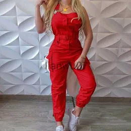 Womens Jumpsuits Rompers 2022Summer 경량 여성 작업복 점프 슈트 민소매 포켓 벨트 Bib Overalls 숙녀 캐주얼 단순 우아한 튜닉 작업 J230629