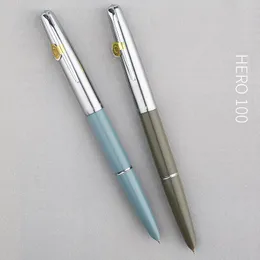 Pens Hero 100 14K Gold Nib Classic Fountain Pen Authentic Quality Metal All Steel / SemiSteel Outstanding Ink Pen Writing Gift Set