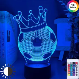 Annan heminredning 3D Illusion Kids Night Light Football Crown 7 Färger Byt nattljus för barn sovrum atmosfär fotboll rum skrivbord lampa gåva J230629