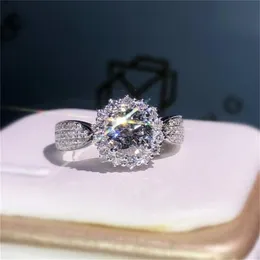 Sparkling Female ring Silver Color AAAAA Sona cz Flower Party Wedding Band Rings for women Bridal Finger Couple Jewelry