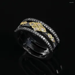 Cluster-Ringe, exquisiter schwarzer und goldener zweifarbiger Damenring, mehrschichtiger geometrischer Schmuck, Party, hochwertiges Temperament