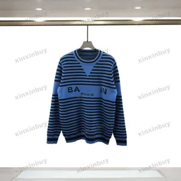 xinxinbuy Moletom Masculino Feminino Designer Moletom Com Capuz Paris Stripe Suéter Jacquard Letter Paris Azul Preto Branco M-2XL