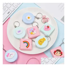 Keychains Lanyards 30 Styles Portable Soft Tape Mät Keychain Square och Circle Cartoon Cute Measure Mini Rer Girl-Length Meas Dheos