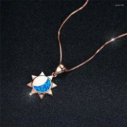 Pendant Necklaces Cute Female Sun Moon Necklace Dainty Rose Gold Color Chain Vintage Opal Stone Wedding For Women