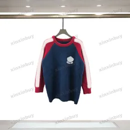 xinxinbuy Hommes femmes designer Sweat à capuche Paris Lettre broderie Stripe pull à manches violet noir bleu S-2XL