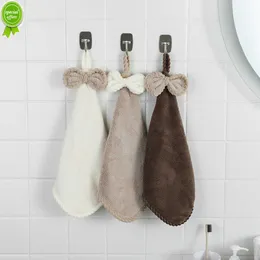 Nova toalha de mão de 30x30 cm com arco de veludo coral absorvente para uso doméstico, para uso doméstico, para pendurar, toalha de cozinha, para pendurar