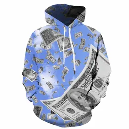 Мужские поло Fun Hoodies Dollar Bill Pattern 3D Printed Street Clothing Весна и осень Толстовка Унисекс Куртка 230629