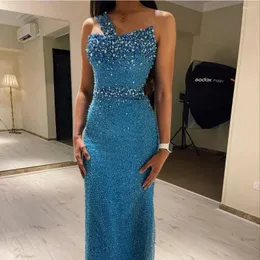 Party Dresses Meetlove Off Shoulder Prom Peaded golvlängd ärmlös Tulle Blue Wedding Zipper Up Stain 2023