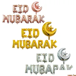 Inne imprezy imprezowe dostarcza 11pcs/Set Ramadan Decoration Eid Mubarak Foil Balloony Rose Gold Sier Letter with Star Moon for Muslim Dhpxa