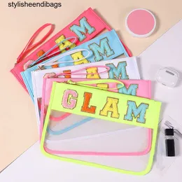 Totes Transparent Letter Patches PVC Cosmetic Women Travel Makeup Clutch Clear Jelly Bags Make Up Handbags Toiletry Wash Bag stylisheendibags