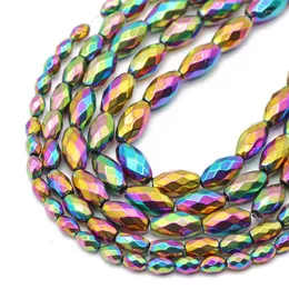 Perline sfaccettate ovali multicolori ematite pietra naturale chicchi di riso distanziatori sciolti per creazione di gioielli braccialetti fai da te 3x5/4x6/6x12MM